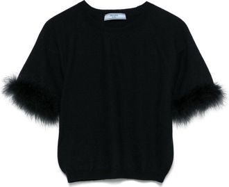 Prada Faux-Fur Trim Top - Womens - Feather/Cashmere