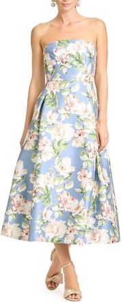 Sachin & Babi Shay Floral Strapless Cocktail Midi Dress in Twilight Camellia at Nordstrom, Size 14