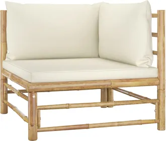 vidaXL Sof&aacute; De Esquina Para Jard&iacute;n Bamb&uacute; Con Cojines Blanco Crema Vidaxl