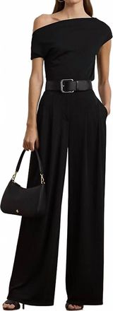 Ralph Lauren Pleated Stretch Jersey Wide-Leg Pant In Black