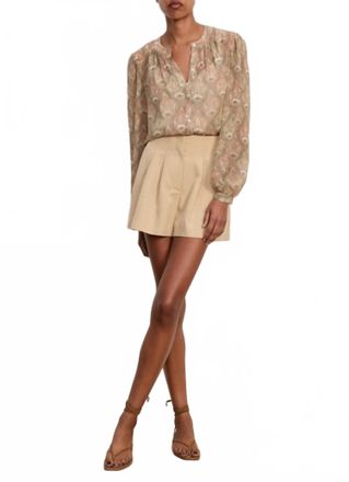 Veronica Beard Gables Pleated Shorts In Stone Khaki
