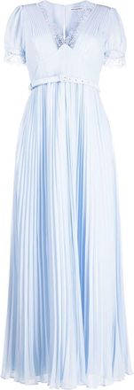 Self Portrait lace-detail belted dress - women - Polyester/Polyester - 14 - Blue