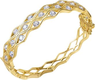 Diamond2Deal 18k Vermeil Plated Silver 4.3 ct Round Lab Grown Diamond Bangle Bracelet 7 VVS-VS, E-F