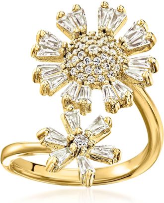 Ross-Simons CZ Double-Flower Bypass Ring in 18kt Gold Over Sterling