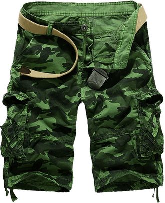 Generic Mens Elasticated Camo Cargo Shorts - Mens Combat Cargo Work Shorts Loose Casual Camo Shorts With Multi Pockets Relaxed-Fit Work Shorts Lightweight Car