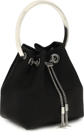 Jimmy Choo London Womens Bon Bucket Bag Black-Silver Silk Black/silver