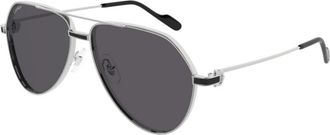 Cartier Ct 0334S 004 Aviator Zonnebril - Heren - Zonnebrillen - Grijs - 61 MM - Accessoires