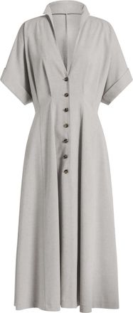 Alberta Ferretti Flared Midi Dress with V-Neckline and Cuffed Sleeves