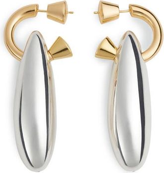 Bottega Veneta Large Ellipse Drop Huggie Hoop Earrings in Silver/Yellow Gold at Nordstrom