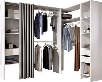 Vente-Unique Armadio guardaroba angolare allungabile L164/214 cm Bianco e Grigio - gontran