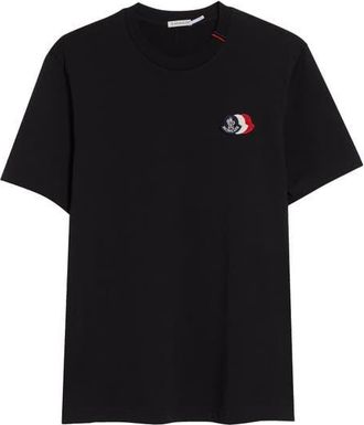 Moncler Tricolor Logo Patch Pima Cotton T-Shirt in Black at Nordstrom, Size Xxx-Large