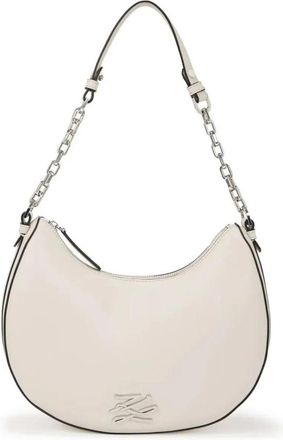 Karl Lagerfeld Crescent Schoudertas met Kettingdetail - Dames - Schoudertassen - Wit - ONE Size - Tassen