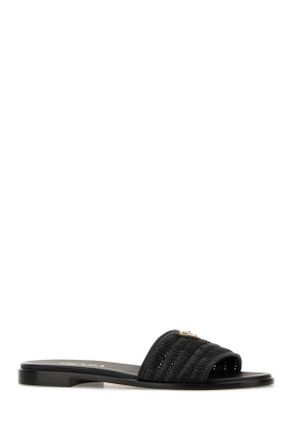 Prada Womens Black Raffia Slippers Nero Flat Shoes