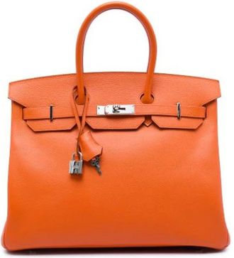 Herm&egrave;s Pre-owned Birkin 35 - Dames - Vintage Handtas - Oranje - ONE Size - Leer - Vintage