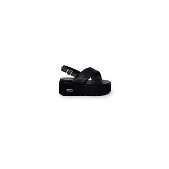 Cult Wedges, female, Black, Size: 9 US Black Leather Strappy Sandal