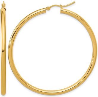 Diamond2Deal 14k Yellow Gold 3x55mm Round Hoop Earrings
