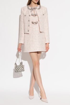 Self Portrait Tweed Blazer With Shimmering Crystals, Womens, Pink