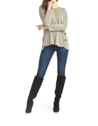 Papillon Striped Knit Sweater With Side Button Detail In Olive