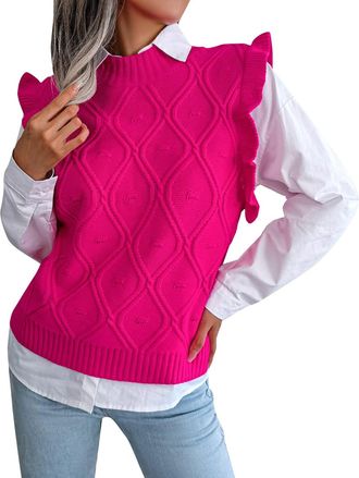 Generic Womens Sleeveless Jumper Crew Neck Tank Jumpers Solid Color Vests Lightweight Knit Pullovers Streetwear Style Waistcoat Side Button Gilet for Seasonal