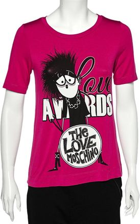 Love Moschino Magenta Printed Modal Knit T-Shirt