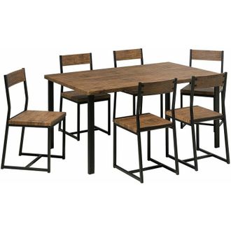 Beliani Beliani - Set da Pranzo Color Legno Scuro Tavolo e 6 Sedie Gambe in Metallo Laredo