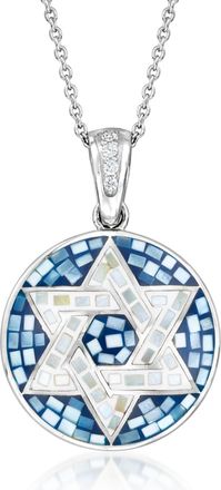 Ross-Simons Mother-Of-Pearl Star Of David Mosaic Pendant Necklace With. White Zircon in Sterling Silver