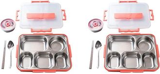 OEM 2 Loncheras De Acero Inoxidable De 5 Compartimentos, A Prueba De Fugas, Ideales Para Llevar Comida, Como Recipientes Para Sopa O Para La Escuela (rosa