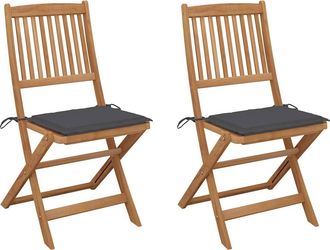 vidaXL Vidaxl - Sillas De Jard&iacute;n Plegables 2 Uds Y Cojines Madera Maciza Acacia
