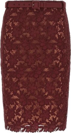 Self Portrait Guipure Lace Midi Rok - Dames - Kokerrokken - Rood - XS - Leer - Rokken