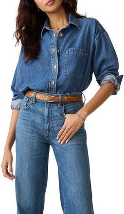 Faherty Sunfair Oversized Organic Cotton Denim Button-Up Shirt in Beacon Hill Wash at Nordstrom Rack, Size Xx-Small