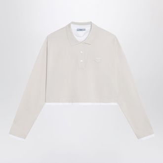 Prada Talc-colored cropped polo in piqu&eacute; and jersey