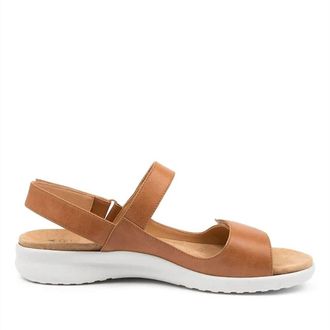 Ziera Womens Benji Wide Sandal In Tan/ White Sole Leather