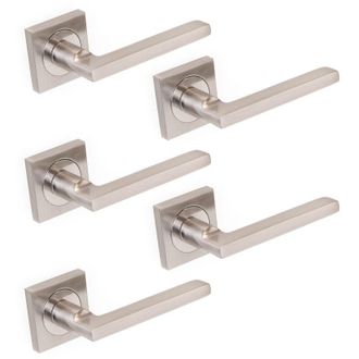 Emuca Emuca Lote De 5 Manivelas Perth Para Puertas De Interior, Con Roseta 50x50mm, Aluminio Y Zamak, N&iacute;quel Satinado