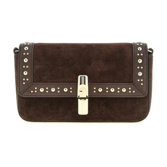 Furla Suede Studded Flap Shoulder Bag - Dames - Tassen - Bruin - Maat: ONE Size Su&egrave;de