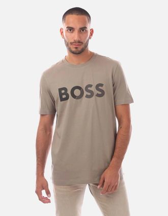 HUGO BOSS Mens Large Logo T-Shirt - Cream - Size: 42
