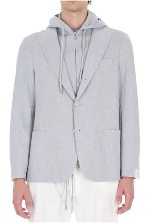Eleventy Light Blue Raw-Edge Cotton Blazer