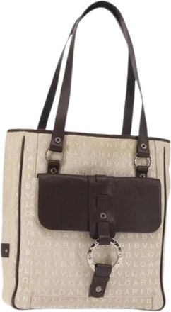 Bulgari Pre-owned Canvas Tote - Dames - Vintage Schoudertas - Beige - ONE Size - Vintage