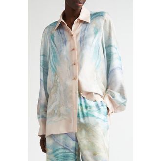 Zimmermann Agate Print Silk Button-Up Shirt in Blue Agate at Nordstrom, Size 3