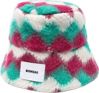 BONSAI geometric-pattern bucket hat - White