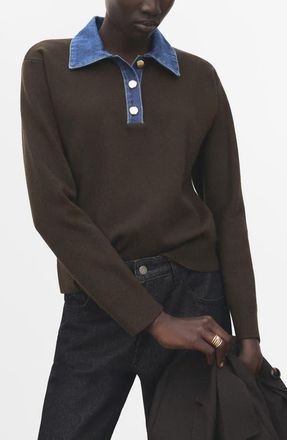 Mango Abril Denim Collar Sweater in Dark Brown at Nordstrom, Size X-Small