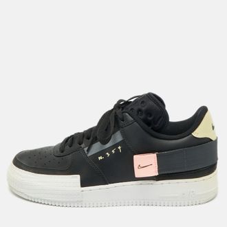 Nike Air Force 1 Size 45.5 Black Leather Mesh and Neoprene Low Top Sneakers
