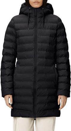 Rains Lohja Curve Waterproof Long Puffer Jacket in Black at Nordstrom Rack, Size X-Small