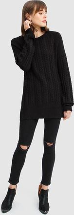 Belle & Bloom At Last Cable Knit Jumper with Slit in Black at Nordstrom, Size Small