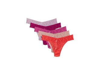 Hanky Panky 5-Pack Signature Lace Original Rise Thong Womens Underwear Desert Rose/Neon Coral/Wild Rose/Bright Amethyst/Water Lily