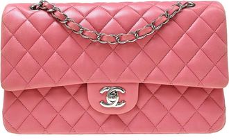 Chanel Timeless - Classic Double Flap Quilted Lambskin Pink Leather Handbag (Pre-Owned)
