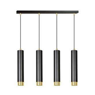 Wonderlamp Regleta colgante elegante con 4 luces cil&iacute;ndricas negras y en dorado
