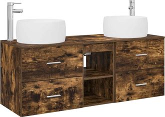 vidaXL Juego De Muebles De Ba&ntilde;o 3 Uds. Roble Ahumado Vidaxl