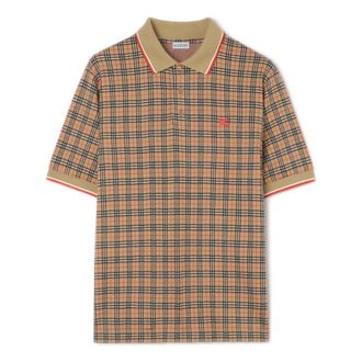 Burberry Polo Shirts, male, Beige, Size: M Embroidered Checked Polo Shirt