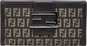 Fendi Brown Canvas Leather Long Wallet (Bi-Fold) (Pre-Owned)