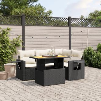 vidaXL Vidaxl - Set De Muebles De Jard&iacute;n 5 Pzas Y Cojines Rat&aacute;n Sint&eacute;tico Negro